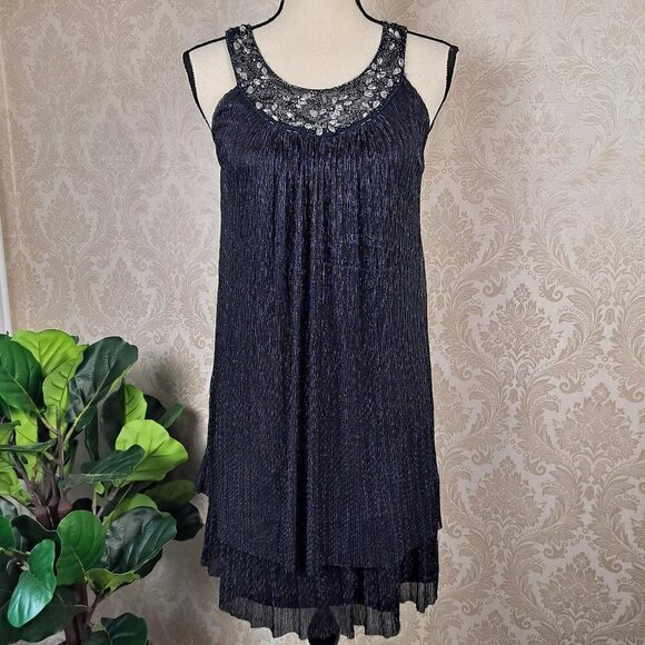 Cache Size 0 Black Metallic Halter Dress Sleeveless Embellished Neckline EUC - Picture 11 of 15
